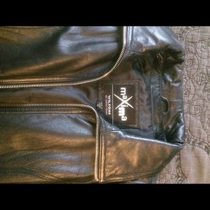 maxima leather black coat